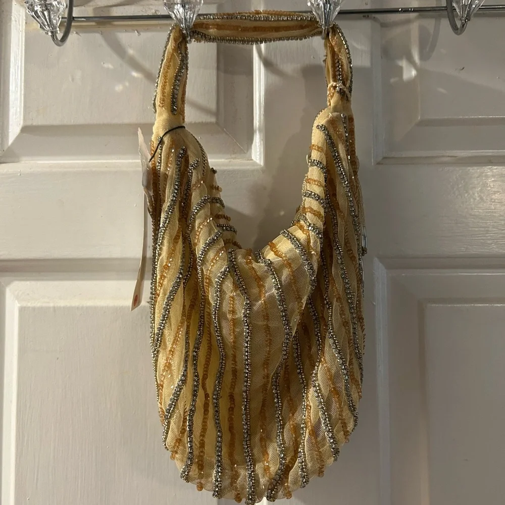 Zara Yellow Beaded Hobo with Tassel - Picture 3 of 4